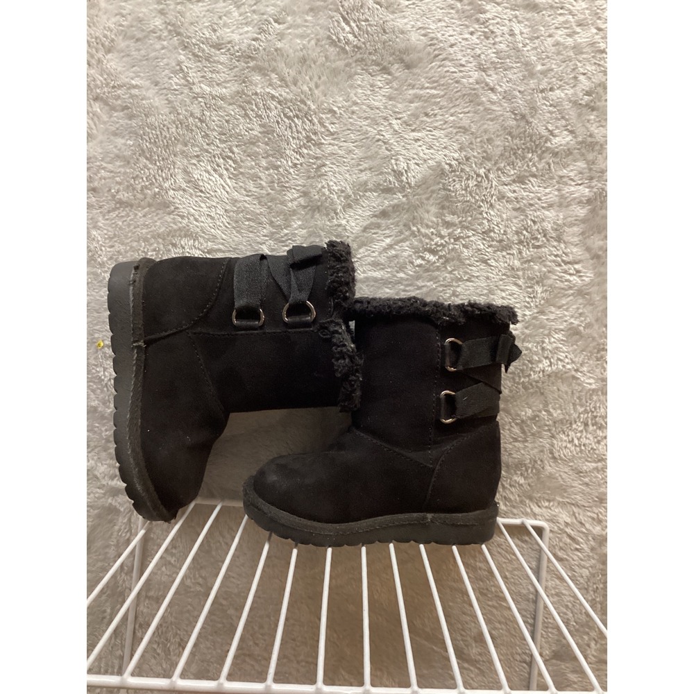 Kids Black Faux Suede Fur Trimmed‎ Boots Buckle Detail Size 5 - Picture 5 of 6